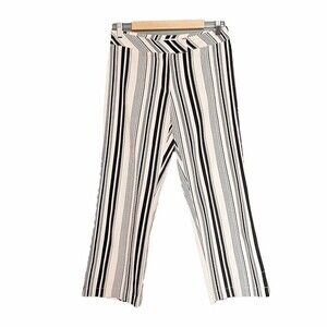 White House Black Market Wide Leg Cropped Pants Black & Cream Stripes Size 8